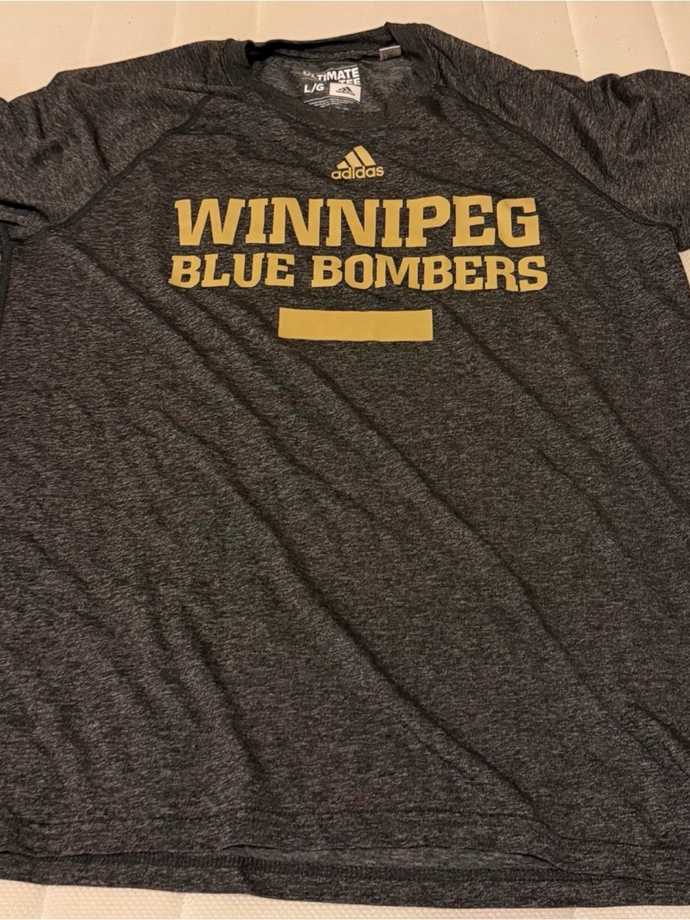 adidas Charcoal Winnipeg Blue Bombers Tee with Gold Logo